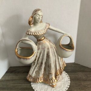 Vtg Royal Haeger Lady with Double Basket Planter